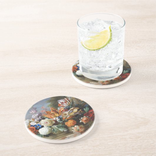 Jakob Bogdani Tulips Peonies en andere bloemen Zandsteen Onderzetter (Zijkant)