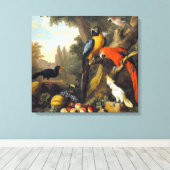 Jakob bogdani Two Macaws a Cockato a Red-billing Canvas Afdruk (Insitu (Houten vloer))