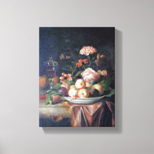 Jakob Bogdany A Dish of Peaches and Plums on a Mar Canvas Afdruk