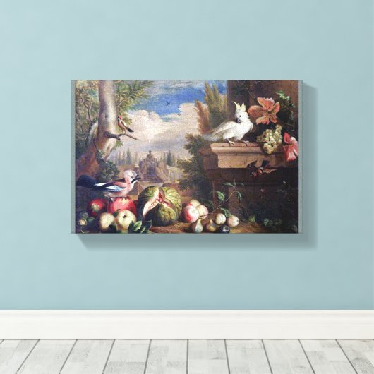 Jakob Bogdany Birds and Fruit in een landschap met Canvas Afdruk (Insitu (Houten vloer))