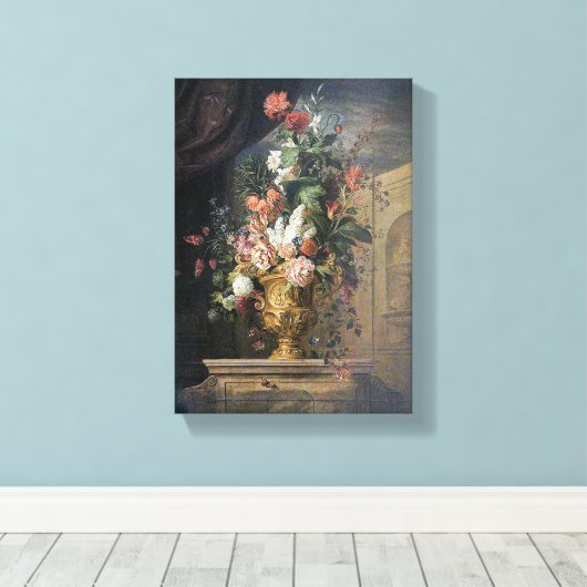  Jakob Bogdany Flowers in een geculpte Vase Canvas Afdruk (Insitu (Houten vloer))