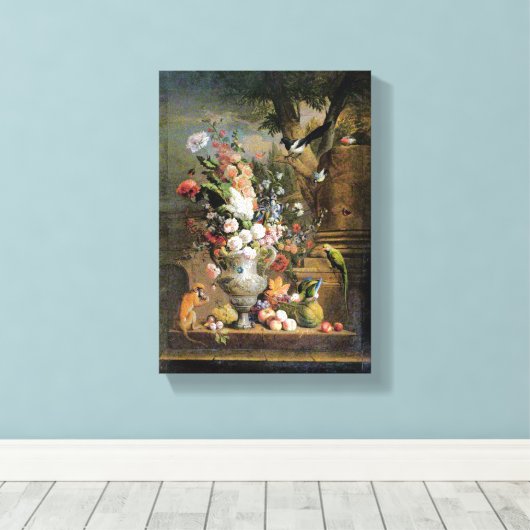 Jakob Bogdany Vase met Fruit a Monke Canvas Afdruk (Insitu (Houten vloer))