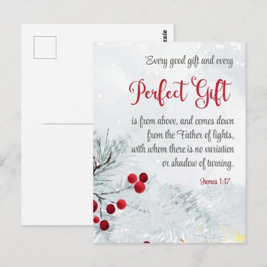 Jakobus 1:17 Elke Goede Gift Kerstmis Winter Bijbe Briefkaart (Voorkant / Achterkant)