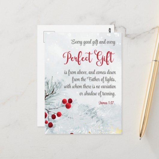 Jakobus 1:17 Elke Goede Gift Kerstmis Winter Bijbe Briefkaart (Voorkant / Achterkant in situ)
