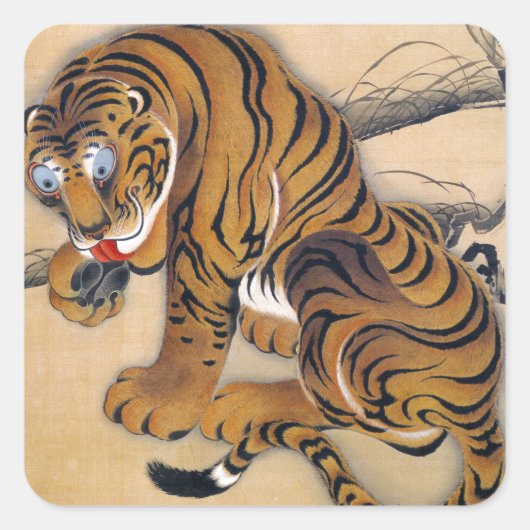 Jakuchu_ 虎図 vierkante sticker (Voorkant)