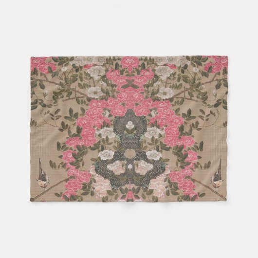 Jakuchu Rose Harmony Fleece Blanket Deken (Voorkant (Horizontaal))