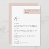 JALAINE Modern Blush Guest Name Dinner Menu (Voorkant / Achterkant)