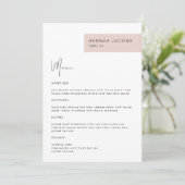 JALAINE Modern Blush Guest Name Dinner Menu (Staand voorkant)