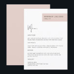 JALAINE Modern Blush Guest Name Dinner Menu<br><div class="desc">Dit diner menu kenmerkt een stompzinnig modern minimalistisch ontwerp en een douanenaam voor elke gast. Dit menu is perfect voor elke eenvoudige en klassieke gebeurtenis. Pas de kleur eenvoudig aan uw smaak aan.</div>