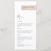 JALAINE Modern Blush Guest Name Dinner Menu (Voorkant)
