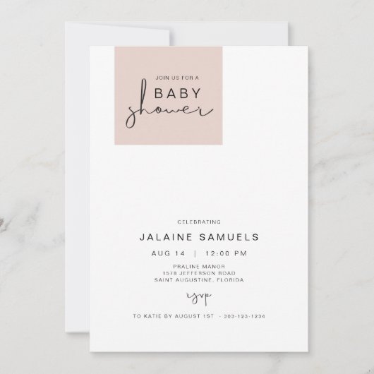JALAINE Modern Blush Pink Block Girl Baby shower Kaart (Voorkant)
