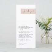 JALAINE Modern Blush Pink Wedding Bord Dank je Menu (Staand voorkant)
