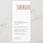 JALAINE Modern Blush Pink Wedding Bord Dank je Menu (Voorkant)