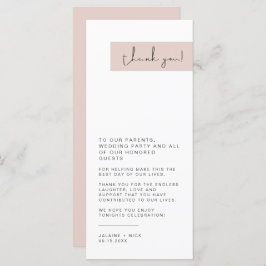 JALAINE Modern Blush Pink Wedding Bord Dank je Menu
