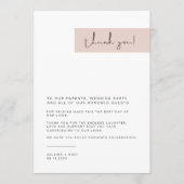 JALAINE Modern Blush Pink Wedding Bord Dank je Menu (Voorkant)