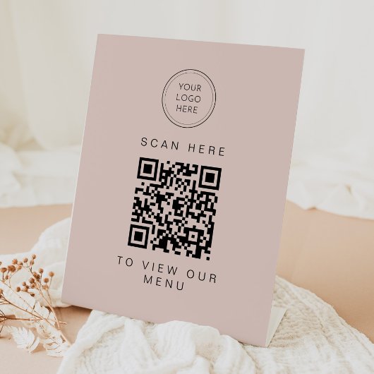 JALAINE Moderne Blush Pink Business Menu QR-code Reclamebord Met Voetstuk