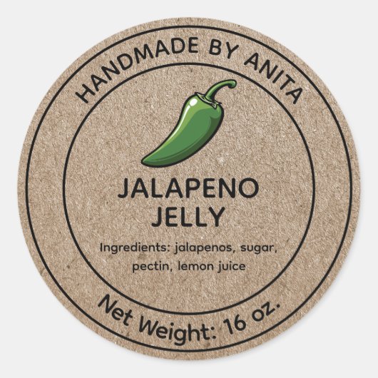 Jalapeno Jelly Canning Jar Label Kraft Papierstijl (Voorkant)