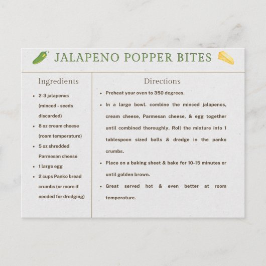Jalapeno Popper Bites Thanksgiving Recept Kaart (Voorkant)