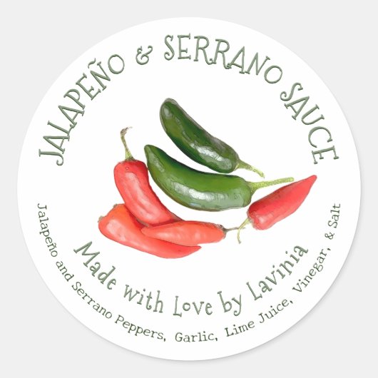 Jalapeño & Serrano Hot Pepper Sauce Gemaakt met Li Ronde Sticker (Voorkant)