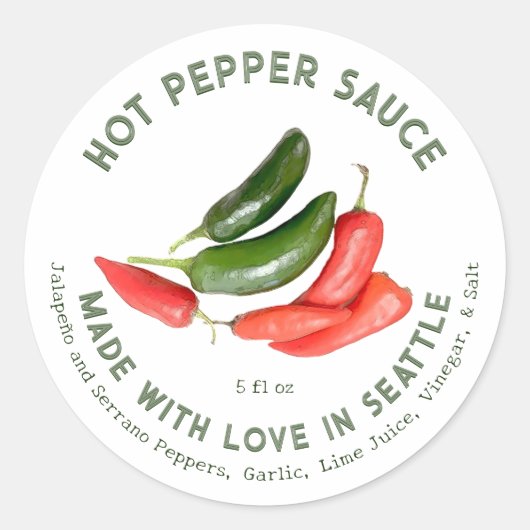 Jalapeño & Serrano Hot Pepper Sauce Gemaakt met Li Ronde Sticker (Voorkant)