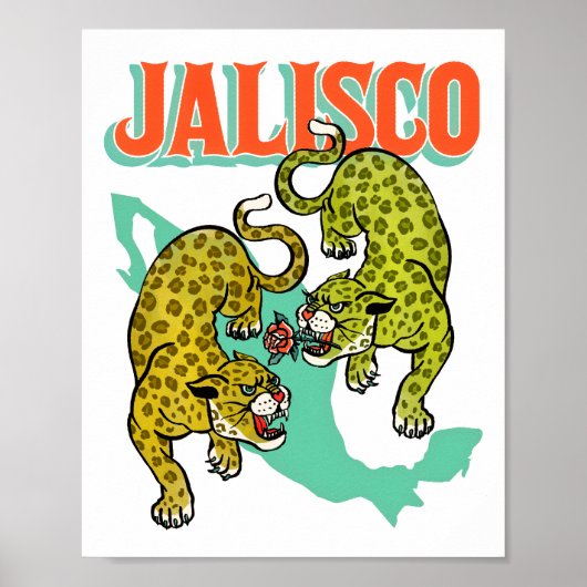 Jalisco Mexico, Retro Travel Poster, Jaguar Art Poster (Voorkant)