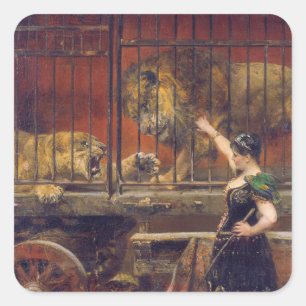 Jaloerse leeuwin Paul Friedrich Meyerheim schilder Vierkante Sticker