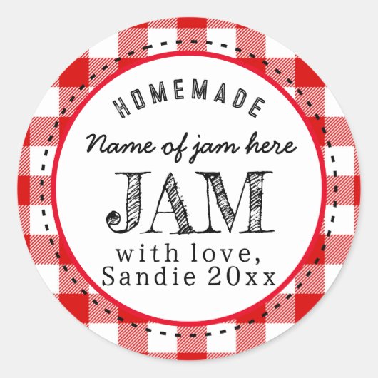 Jam Thuisgemaakte Rode Buffalo Plaid Custom Voedse Ronde Sticker (Voorkant)