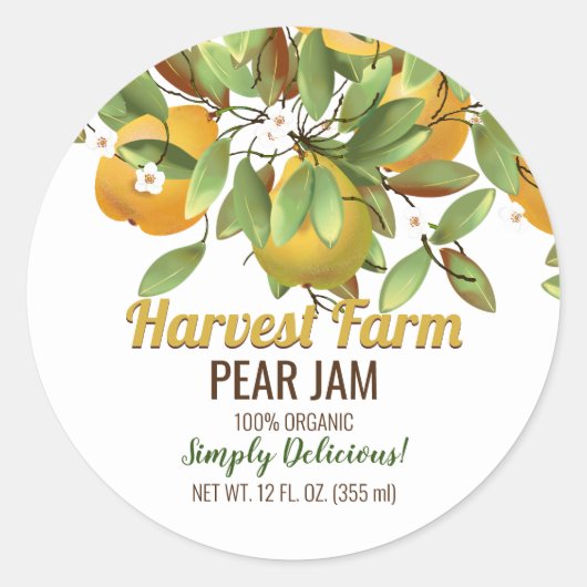 Jam van perenfruit ronde sticker (Voorkant)