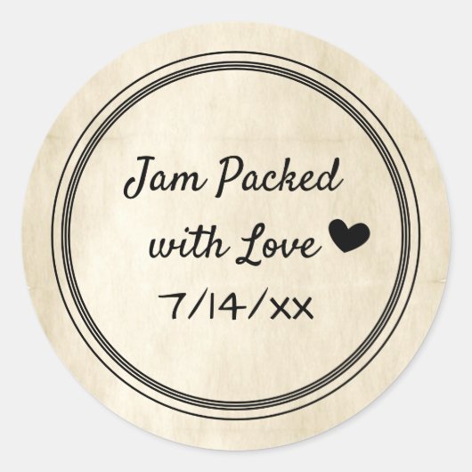 jam verpakt met een liefdesbliksetiket ronde sticker (Voorkant)