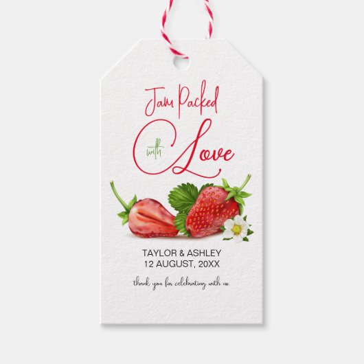 Jam Verpakt met Liefde Aardbei Fruit | Bruiloft Cadeaulabel (Voorkant)