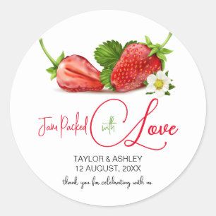 Jam Verpakt met Liefde Aardbei Fruit   Bruiloft Ronde Sticker