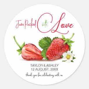 Jam Verpakt met Liefde Aardbei Fruit   Bruiloft Ronde Sticker