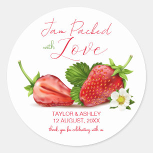 Jam Verpakt met Liefde Aardbei Fruit   Bruiloft Ronde Sticker