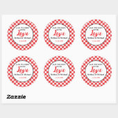 Jam verpakt met liefde bruiloft gunst Red Gingham Ronde Sticker (Vel)