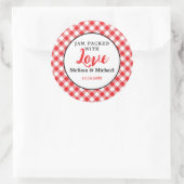 Jam verpakt met liefde bruiloft gunst Red Gingham Ronde Sticker (Tas)