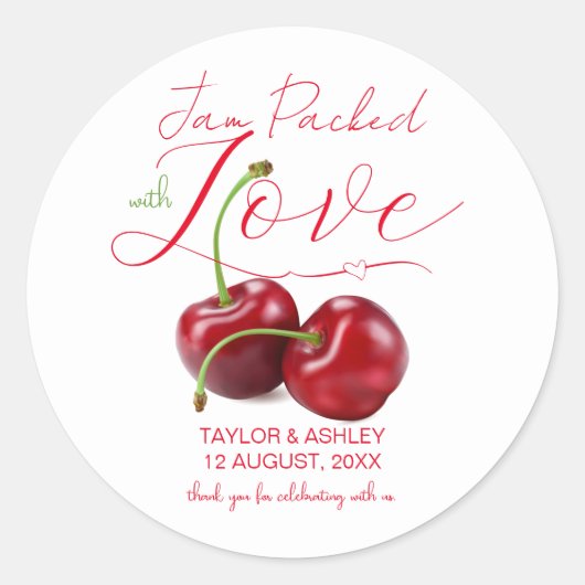 Jam verpakt met liefde Cherry Fruit | Bruiloft Ronde Sticker (Voorkant)