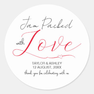 Jam Verpakt met Liefde Minimale Script Bruiloft Ronde Sticker