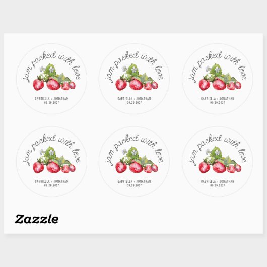 Jam Verpakt Met Liefde Strawberry Jam Wedding Favo Ronde Sticker (Vel)