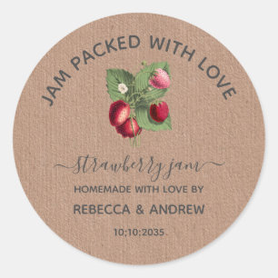 Jam verpakt met Love Strawberry Jam Wedding Favors Ronde Sticker