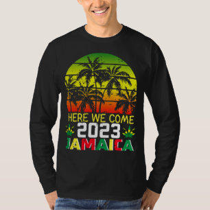 Jamaica 2023 Hier komen we Mannen met een lange ba T-shirt