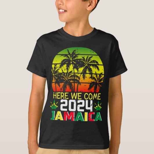 Jamaica 2024 Hier komen we jongen T-shirt (Voorkant)