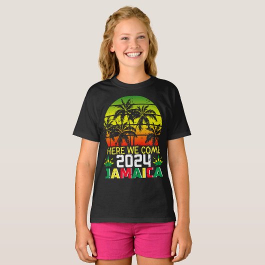 Jamaica 2024 Hier komen we meisje T-shirt (Voorkant volledig)