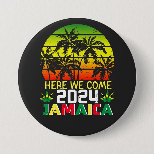 Jamaica 2024 Hier komen we om Ronde Button 7,6 Cm (Voorkant)