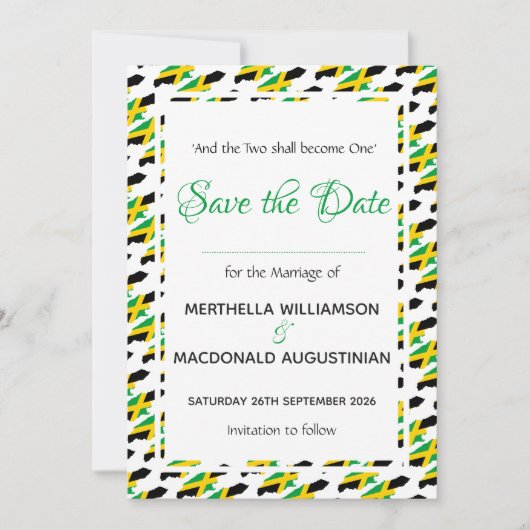 JAMAICA Aangepaste Huwelijksviering Schriftlezing Save The Date (Voorkant)