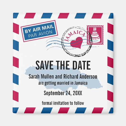 Jamaica Air Mail Bruiloft Save the Date Magneet (Voorkant)