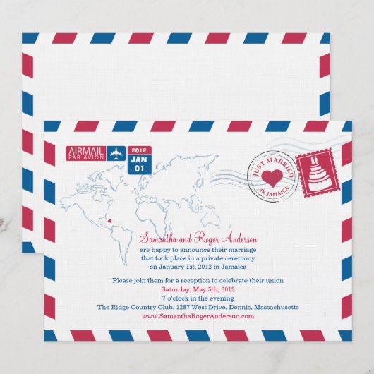 Jamaica Air Mail Post Bruiloftsreceptie Kaart (Voorkant / Achterkant)
