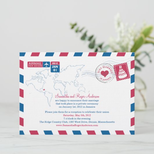 Jamaica Air Mail Post Bruiloftsreceptie Kaart (Staand voorkant)