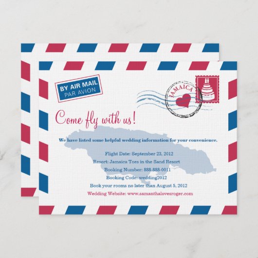 Jamaica Air Mail Wedding Reisinformatie Informatiekaartje (Voorkant / Achterkant)