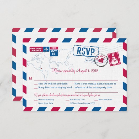 JAMAICA Air Mail Wedding RSVP (Voorkant / Achterkant)
