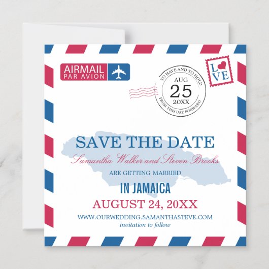 Jamaica Airmail Bewaar de datum Magnetische uitnod Magnetische Uitnodiging (Voorkant)